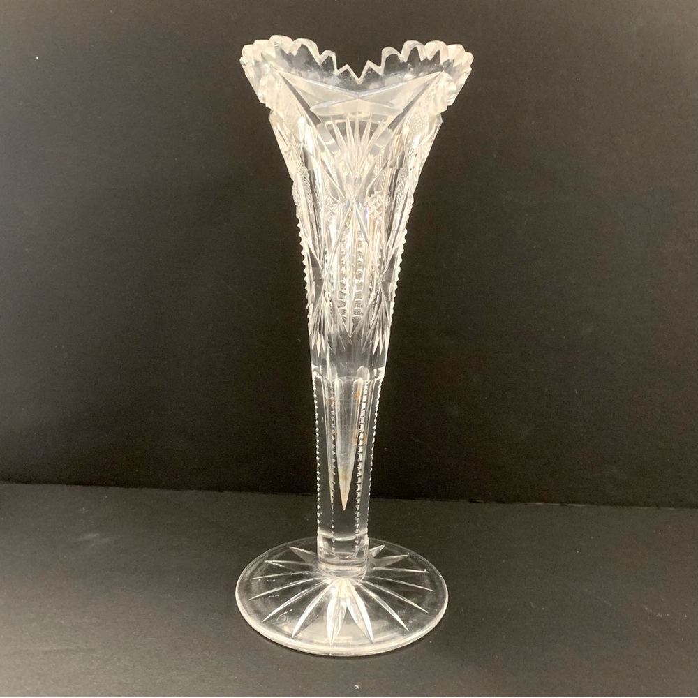 Cut Glass Flower Bud Trumpet Vase America Brilliant Period ABP